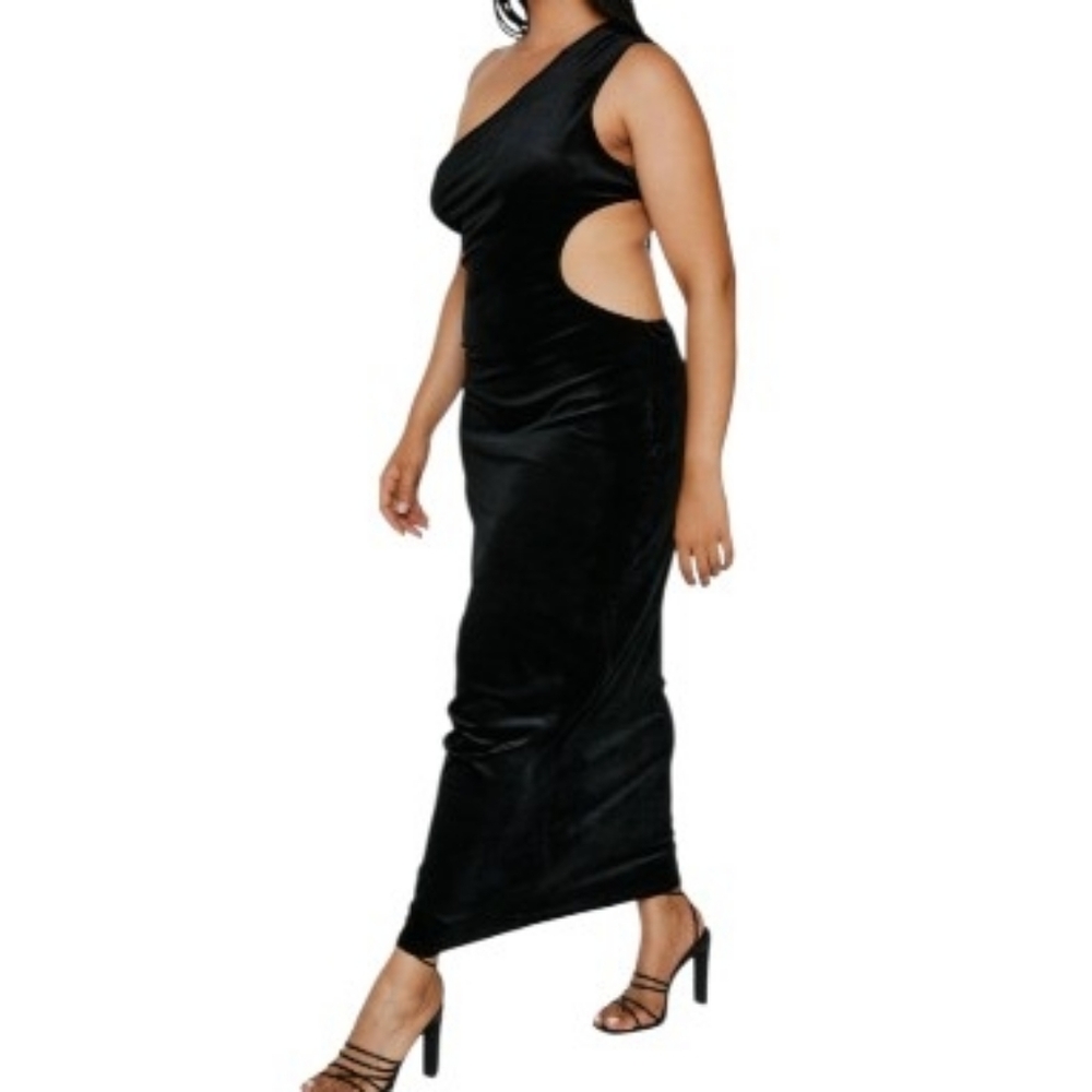 Nasty Gal Elegant One-Shoulder Cutout Black Maxi Dress Size 18 - Picture 2 of 9